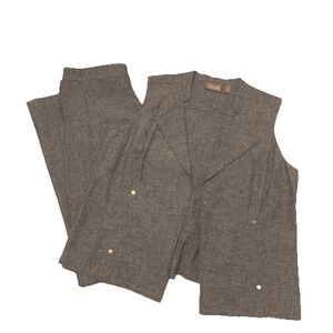 Chico’s Matching Vest And Pants Set Linen Blend Blue - Size 1 Medium